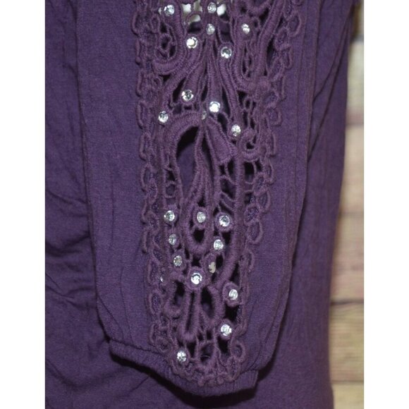 INC Macy's Petites Ladies Deep Purple 3/4 Embellished Sleeves Blouse Top Size PM - Picture 5 of 9